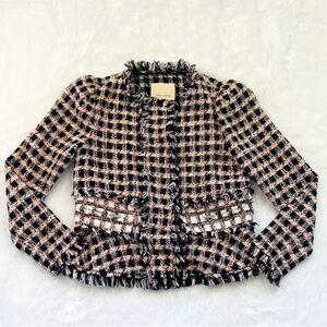 Like New Rebecca Taylor Pink and Black Check Tweed Boucle Blazer, size 2